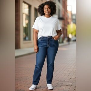 Old Navy Women's mid rise Straight Leg Jeans - Dark Blue